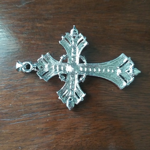 Vintage cross with orange crystals pendant - Picture 4 of 8